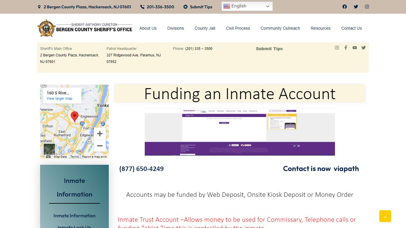 Funding Inmate Account – Bergen County Sheriff